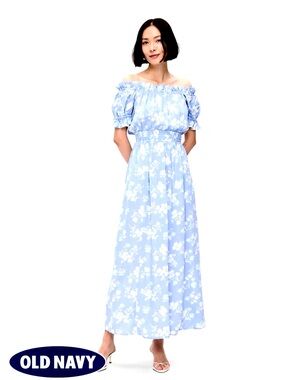 Old Navy Off-The-Shoulder Boho Maxi Dress With Pockets XL Tall Blue Floral NWT
